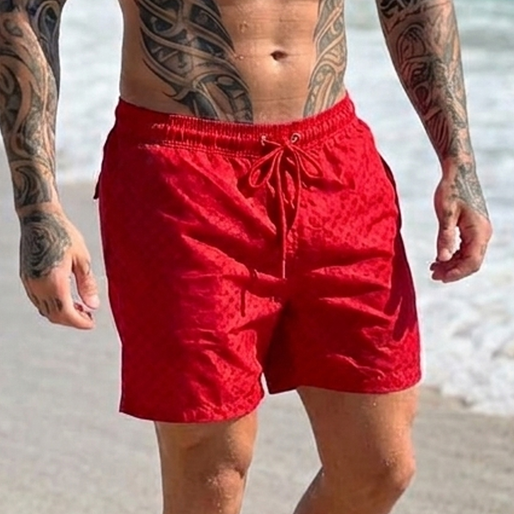 Мъжки бански шорти Gucci Red Monogram