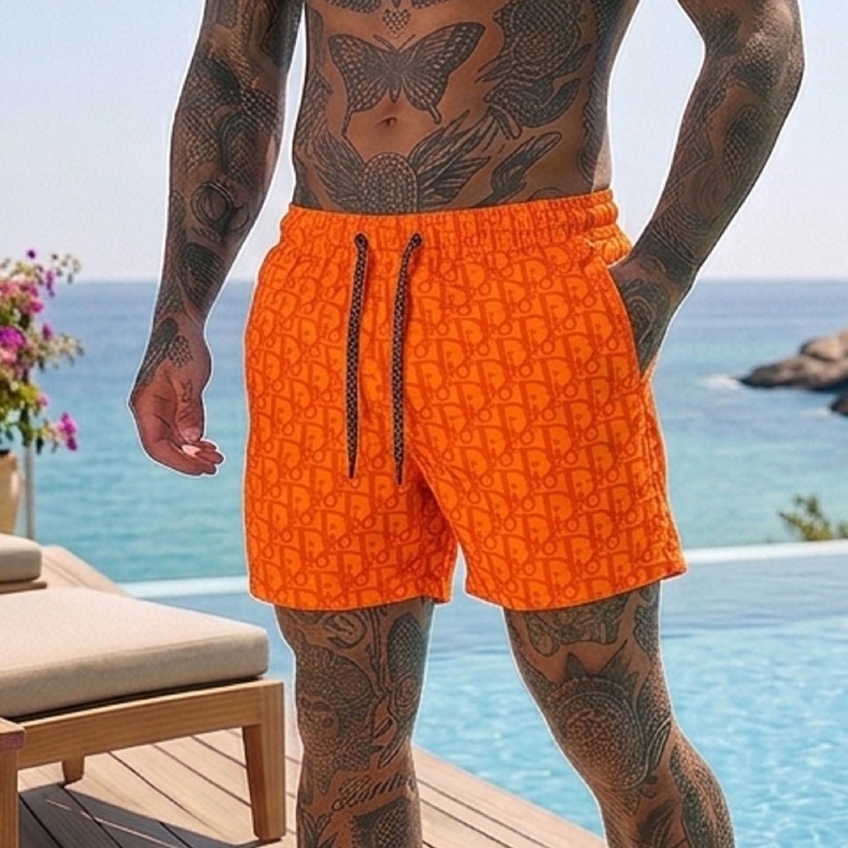 Мъжки бански шорти Dior Orange Monogram